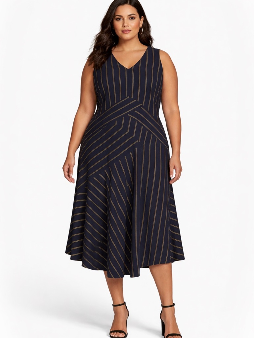 Lafayette 148 New York Ashlena Asymmetric Striped Midi Dress Size 16